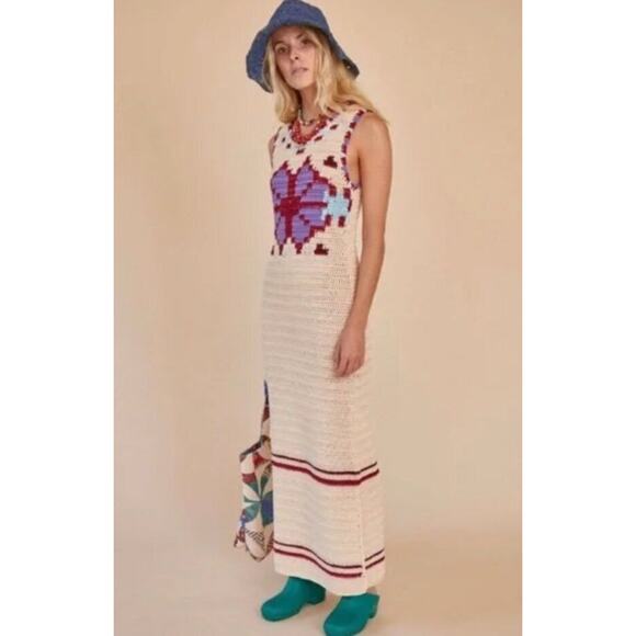 HUNTER BELL Dresses & Skirts - HUNTER BELL Sz L Large Crochet Tank Midi Dress Lilah Cream Lavender NWT